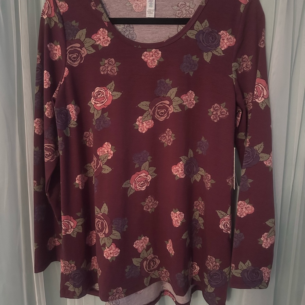 Floral Long Sleeve Top - Burgundy